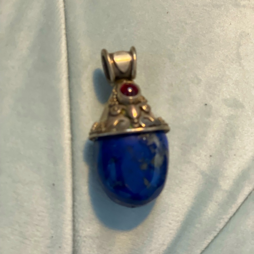 Lapis And Ruby Pendent On Oxidized Silver - image 5